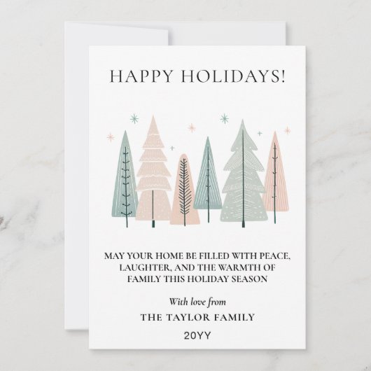 Prettig Kerst-minimalistische Boho-bosbomen Feestdagenkaart (Voorkant)