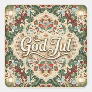Prettig Kerst Noorse Noorwegen Kerststickers Vierkante Sticker