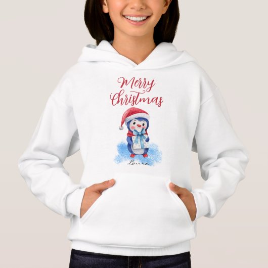 Prettig Kerst Pinguïn Naam, Jeugd XS - XL (Voorkant)