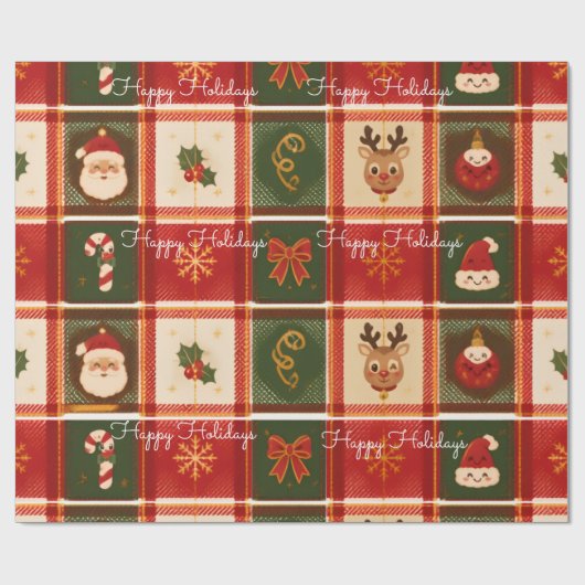 Prettig Kerst Plaid Dieprood Kerstmis Cadeaupapier (Vlak)