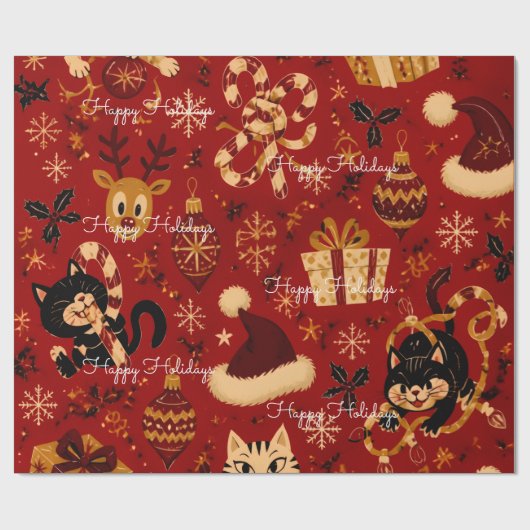 Prettig Kerst Plaid Dieprood Kerstmis Cadeaupapier (Vlak)