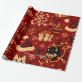 Prettig Kerst Plaid Dieprood Kerstmis Cadeaupapier (Uitgerold)