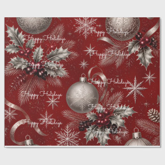 Prettig Kerst Plaid Dieprood Zilver Kerstmis Cadeaupapier