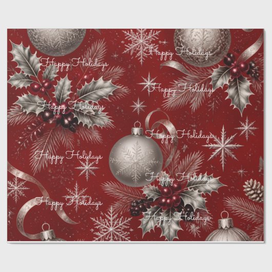 Prettig Kerst Plaid Dieprood Zilver Kerstmis Cadeaupapier (Vlak)