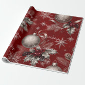 Prettig Kerst Plaid Dieprood Zilver Kerstmis Cadeaupapier (Uitgerold)