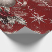 Prettig Kerst Plaid Dieprood Zilver Kerstmis Cadeaupapier (Hoek)