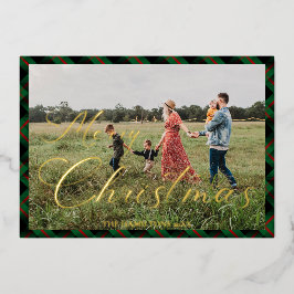 Prettig Kerst Script Navy Geruite Foto Vakantie Folie Uitnodiging