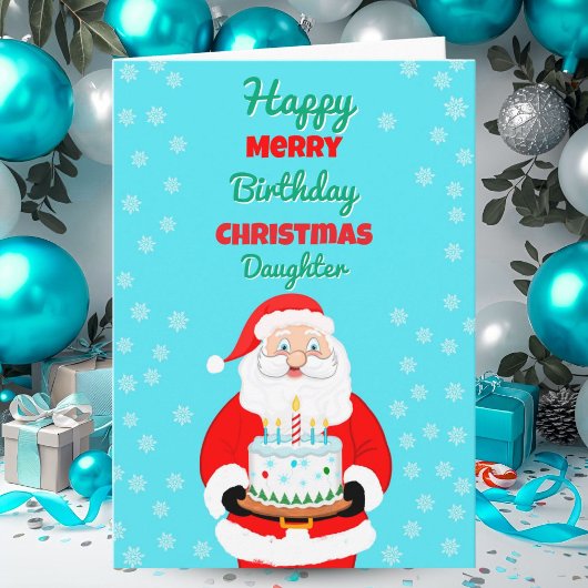 Prettig kerst-verjaardagsfeest Kerstman Dochter Kaart