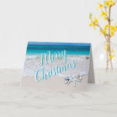 Prettig Kerst Zeester op Strand Kerstmis Kaart (Gele Bloem)