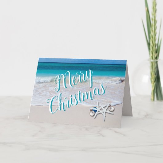 Prettig Kerst Zeester op Strand Kerstmis Kaart (Voorkant)