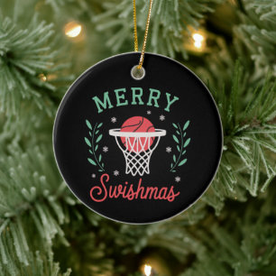 Prettig Kerstbal Basketbal Kerst Sport Kerstmis Keramisch Ornament