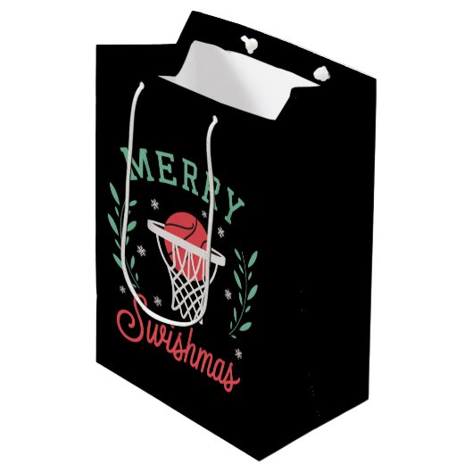 Prettig Kerstbal Basketball Kerstmis Sport Kerstmi Medium Cadeauzakje (Voorkant Gekanteld)