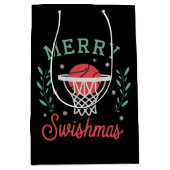 Prettig Kerstbal Basketball Kerstmis Sport Kerstmi Medium Cadeauzakje (Voorkant)