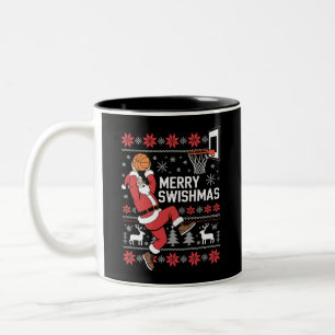 Prettig Kerstbal Basketball Lelijk Kerstmis Kerstm Tweekleurige Koffiemok