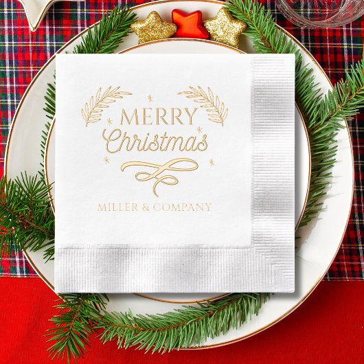 Prettig Kerstbedrijfsnaam Script Folie Servetten