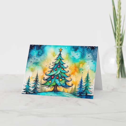 Prettig Kerstboom Seizoensgroeten Feestdagen Kaart (Voorkant)