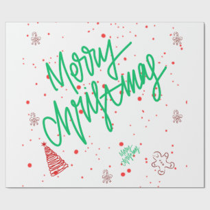 Prettig kerstbrief en kerstkrans. cadeaupapier