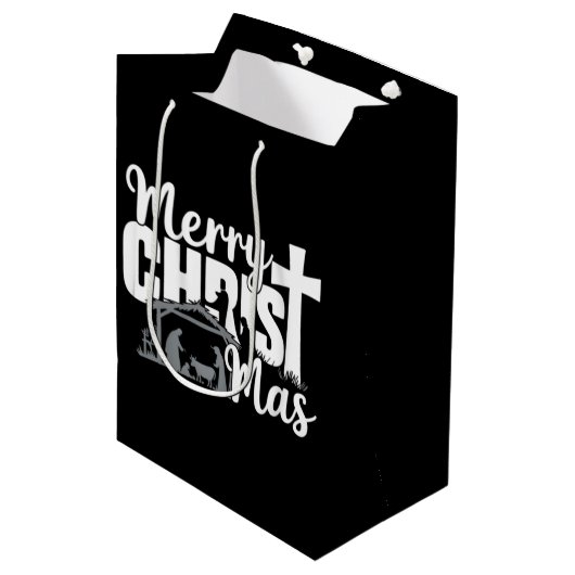 Prettig Kerstd Feest Kerstmis Jezus Familie  Medium Cadeauzakje (Voorkant Gekanteld)