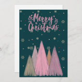 PRETTIG KERSTFEES ROZE SNEEUW EN ROZE KERSTBOOMEN FEESTDAGENKAART (Voorkant / Achterkant)