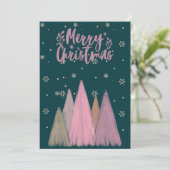 PRETTIG KERSTFEES ROZE SNEEUW EN ROZE KERSTBOOMEN FEESTDAGENKAART (Staand voorkant)