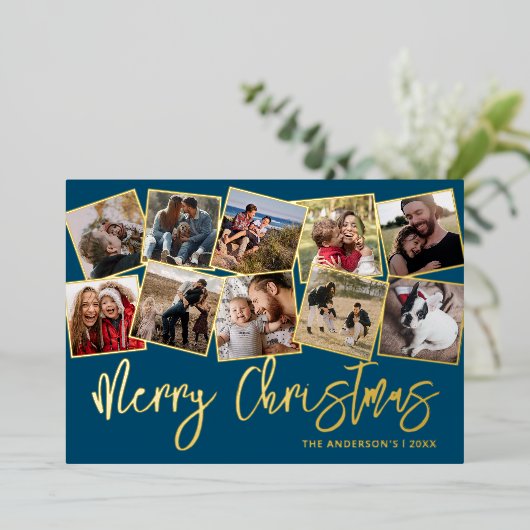 Prettig kerstfeest 10 foto collage folie feestdagenkaart (Staand Voorkant)