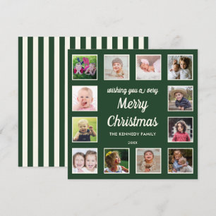 Prettig kerstfeest 12 foto collage groen gestreept feestdagenkaart