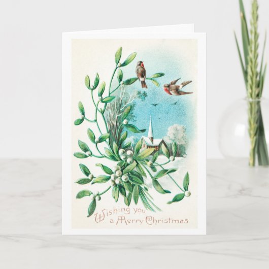 Prettig kerstfeest (1910) Twee vogels en maretak Feestdagen Kaart (Voorkant)