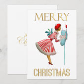 Prettig kerstfeest 1950 Kerst Vintage Dame Feestdagenkaart (Voorkant / Achterkant)