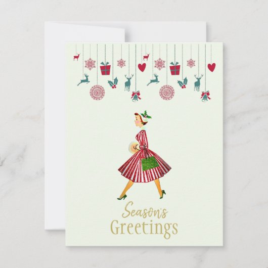 Prettig kerstfeest 1950 Vintage dame Feestdagenkaart (Voorkant)