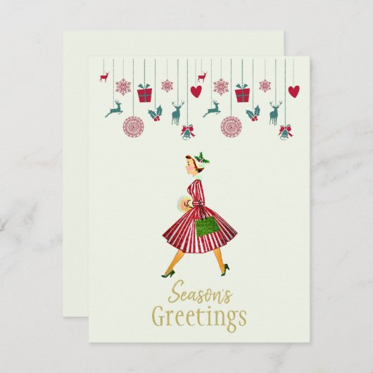 Prettig kerstfeest 1950 Vintage dame Feestdagenkaart (Voorkant / Achterkant)