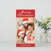 Prettig kerstfeest 1 Foto Elegant rood nepgoud Feestdagenkaart (Staand voorkant)