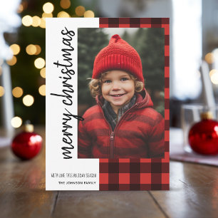 Prettig kerstfeest 1 Foto Rood Zwart Buffalo Plaid Feestdagenkaart