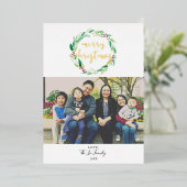 Prettig kerstfeest 1 Foto Watercolor Guirlande Chi Folie Feestdagenkaart (Staand Voorkant)