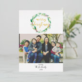 Prettig kerstfeest 1 Foto Waterverf Krans Chic Folie Feestdagenkaart (Staand Voorkant)