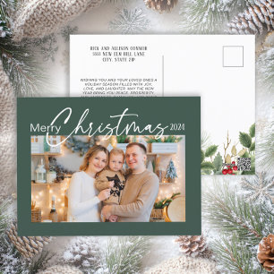 Prettig kerstfeest 2024 Foto Elegant Schrift Groen Feestdagenkaart