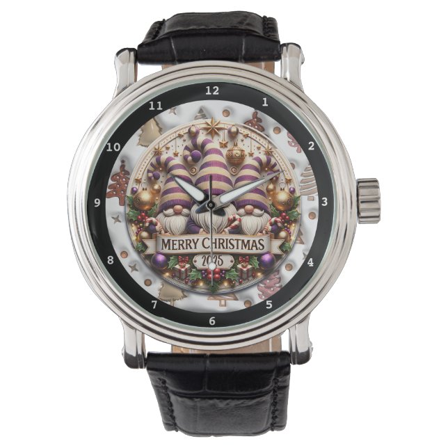 Prettig kerstfeest 2025 Kabouters  Horloge (Voorkant)