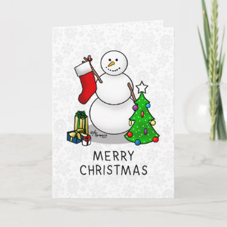 Prettig kerstfeest 2 Boom Kous Sneeuwman Kaart