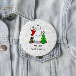 Prettig kerstfeest 2 Boom Kous Sneeuwman Ronde Button 4,0 Cm