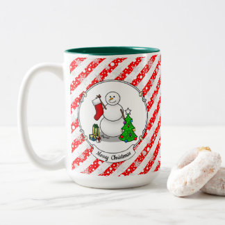 Prettig kerstfeest 2 Boom Kous Sneeuwman Tweekleurige Koffiemok