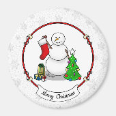 Prettig kerstfeest 2 Boom Sock Sneeuwman Magneet (Voorkant)
