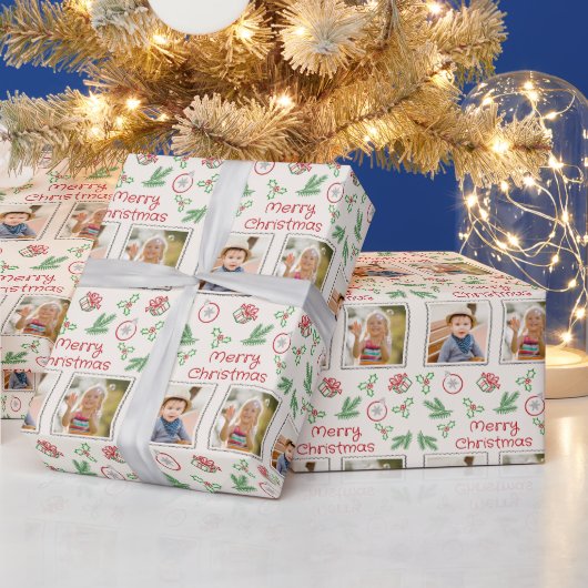Prettig kerstfeest 2 foto's Kerstdoodles Cadeaupapier (Feestdagen)