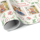 Prettig kerstfeest 2 foto's Kerstdoodles Cadeaupapier (Rol Hoek)