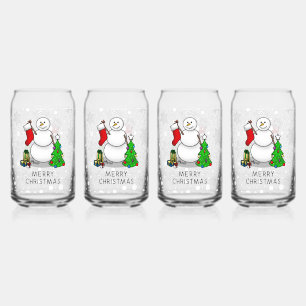 Prettig kerstfeest 2 Kerstboom Kous Sneeuwman Blikvorm Glas