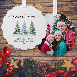 Prettig kerstfeest 3 dennenbomen Rustieke foto Vak Ornament Kaart