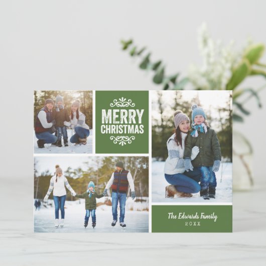 Prettig kerstfeest 3 foto collage feestdagenkaart (Staand voorkant)