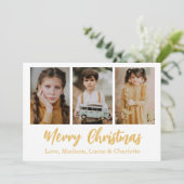 Prettig kerstfeest 3 foto collage goud kaart (Staand voorkant)