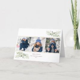 Prettig kerstfeest 3 foto groen modern feestdagen kaart