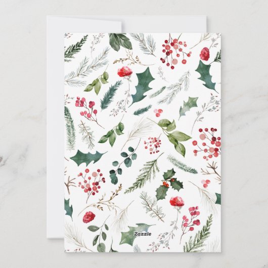 Prettig kerstfeest 3 Foto Winter Botanische Groene Feestdagenkaart (Achterkant)