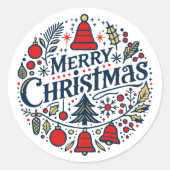 Prettig kerstfeest 3 ronde sticker (Voorkant)