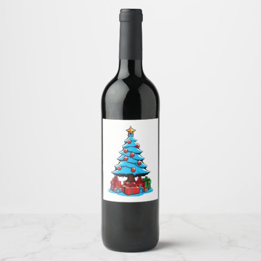 Prettig kerstfeest 3D Wijn Etiket (Voorkant)